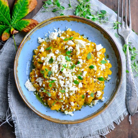 Pumpkin risotto with pearl barley and feta cheese | www.karlasnordickitchen.com