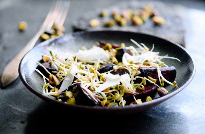 Beetroot Salad with Sprouts and Goat Cheese and pistachios | www.karlasnordickitchen.com