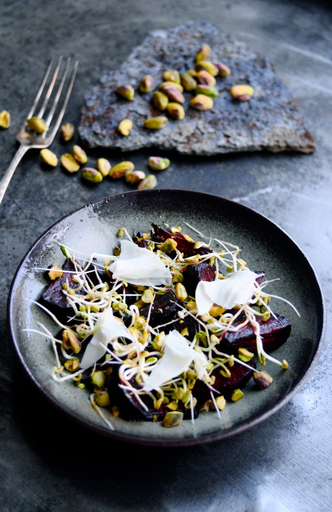 Beetroot Salad with Sprouts and Goat Cheese and pistachios | www.karlasnordickitchen.com