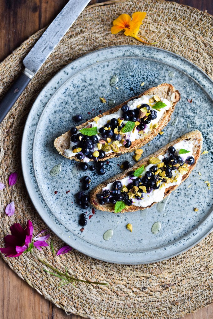 Ricotta toast with wild blueberries from karlas nordic kitchen