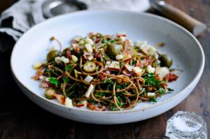 Whole Grain Spaghetti Recipe with Bacon and Kale