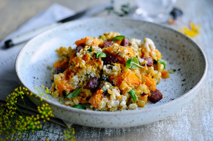 Barley risotto with pumpkin and chorizo