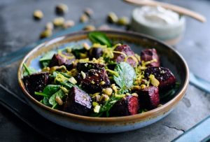 Baked beetroot salad with lemon ricotta