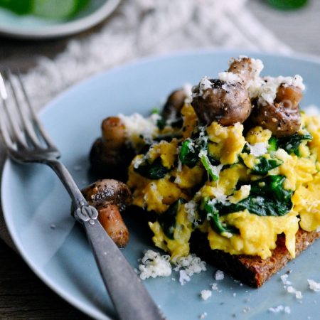 Healthy Scrambled Eggs with Mushrooms on a plate