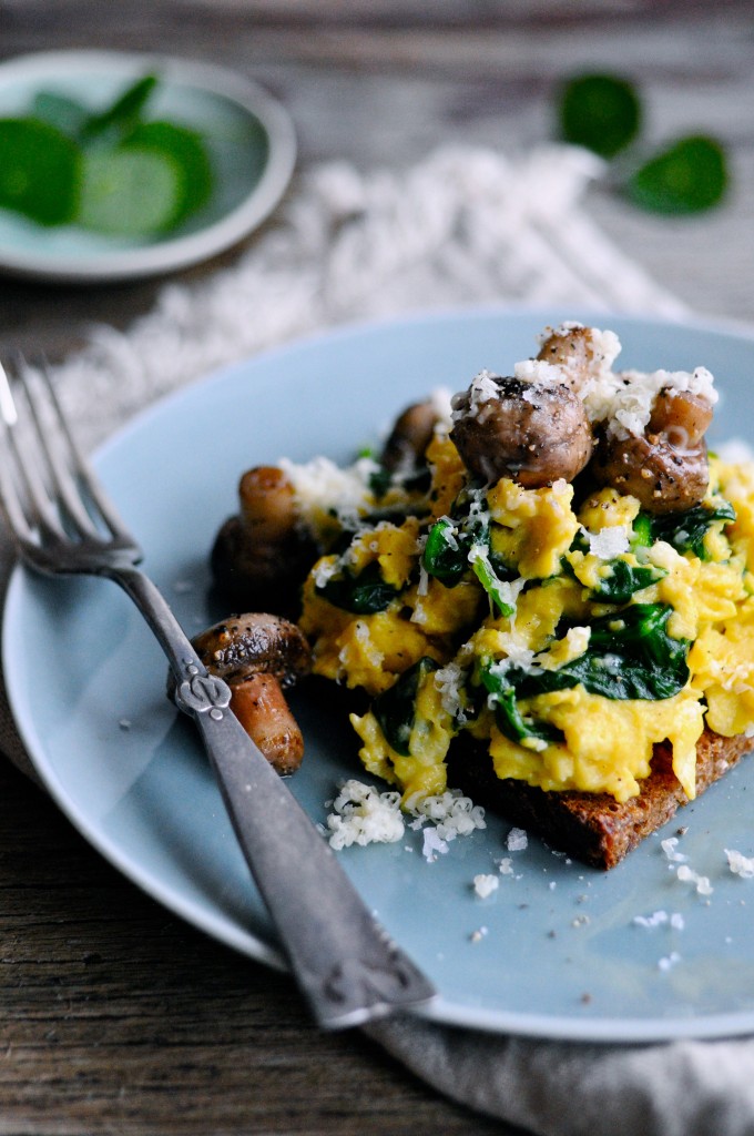 Healthy Scrambled Eggs with Mushrooms on a plate