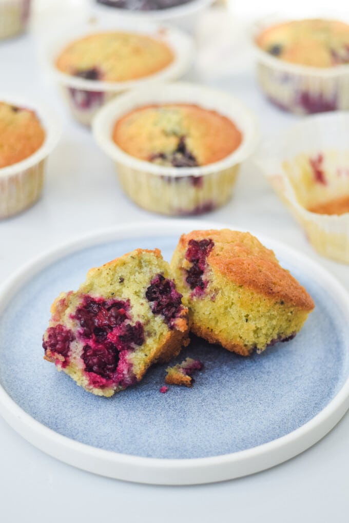 moist Blackberry muffins with coconut and cardamom